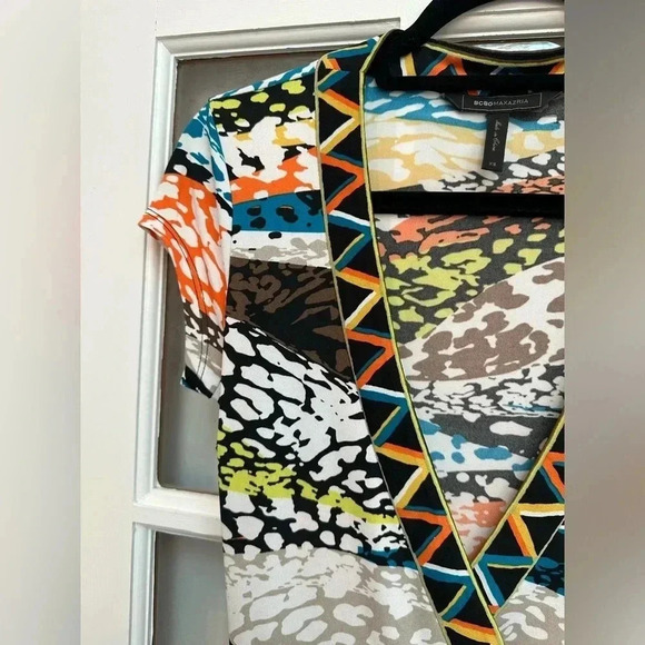 BCBGMAXAZRIA Y2K Daly Multicolor Leopard Wrap Dress Women’s Size XS - Picture 3 of 12